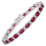 11.67 Carat Genuine Ruby and White Diamond 14K White Gold Bracelet