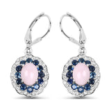 4.00 Carat Genuine Opal Pink, Blue Sapphire and White Topaz .925 Sterling Silver Earrings