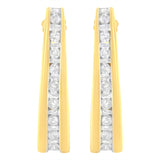 10K Yellow Gold 1 cttw Channel Set Diamond J-Hoop Earrings (H-I Clarity, I1-I2 Color)