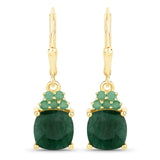 4.50 Carat Dyed Emerald and Emerald .925 Sterling Silver Earrings