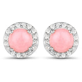 1.36 Carat Genuine Pink Opal and White Topaz .925 Sterling Silver Earrings