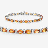 16.73 Carat Genuine Orange Sapphire and White Diamond 14K White Gold Bracelet