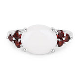 3.58 Carat Genuine Opal & Garnet .925 Sterling Silver Ring