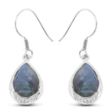 9.13 Carat Genuine Labradorite And White Topaz .925 Sterling Silver Earrings