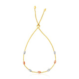 14k Tri-Color Gold Textured Oval Station Lariat Style Bracelet