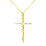 10K Yellow Gold 3.00 cttw Round-Cut Diamond Cross 18" Pendant Necklace (J-K Color, I1-I2 Clarity)