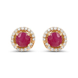 0.71 Carat Genuine Ruby and White Diamond 14K Yellow Gold Earrings