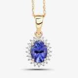 0.86 Carat Genuine Tanzanite and White Diamond 14K Yellow Gold Pendant