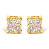 14K Yellow Gold 1/4 Cttw Invisible Set Princess-Cut Diamond Square Stud Earring (J-K Color, I1-I2 Clarity)