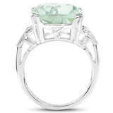 5.52 Carat Genuine Green Amethyst and White Diamond .925 Sterling Silver Ring