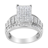 14K White Gold 2.0 Cttw Mixed-Cut Diamond Rectangle Invisible-Set Composite Cluster Ring with Bar- and Channel-Set Band (H-I Color, SI2-I1 Clarity) - Size 5