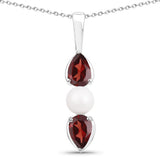 1.50 Carat Genuine Garnet and Pearl .925 Sterling Silver Pendant