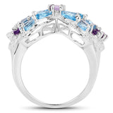 3.56 Carat Genuine Swiss Blue Topaz and Amethyst .925 Sterling Silver Ring
