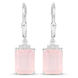 6.23 Carat Genuine Rose Quartz and White Topaz .925 Sterling Silver Earrings