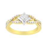 10K Two Tone Color 2/3 Cttw Diamond Kite and Twist Shank Ring (H-I Color,SI2-I1 Clarity)