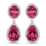 11.35 Carat Genuine Pink Topaz and White Diamond .925 Sterling Silver Earrings