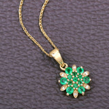 0.72 Carat Genuine Zambian Emerald and White Diamond 14K Yellow Gold Pendant