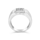 .925 Sterling Silver Diamond Accent Miracle-Set 9 Stone Ridged Band Gentlemen's Fashion Ring (I-J Color, I3 Clarity) - Size 10