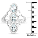 1.54 Carat Genuine Aquamarine and White Zircon .925 Sterling Silver Ring