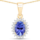 0.86 Carat Genuine Tanzanite and White Diamond 14K Yellow Gold Pendant