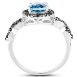 2.92 Carat Genuine Blue Topaz, Black Diamond & White Diamond .925 Sterling Silver Ring