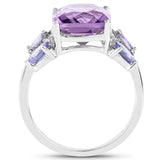 5.53 Carat Genuine Amethyst, Tanzanite & White Topaz .925 Sterling Silver Ring