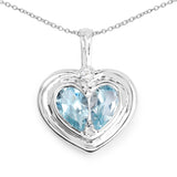2.66 Carat Genuine Blue Topaz and White Topaz .925 Sterling Silver Pendant
