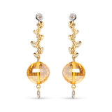 18K Yellow Gold 2/3 Cttw Round Bezel Diamond and 25mm Ball Shaped Yellow Citrine Gemstone Dangle Stud Earring (Brown and G-H Color, SI1-SI2 Clarity)