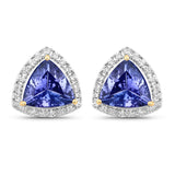 3.82 Carat Genuine Tanzanite and White Diamond 14K Yellow Gold Earrings