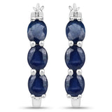 2.05 Carat Genuine Blue Sapphire and White Diamond .925 Sterling Silver Earrings