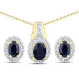 1.96 Carat Genuine Black Blue Sapphire and White Topaz .925 Sterling Silver Jewelry Set