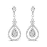 18K White Gold 1 1/4 Cttw Round Diamond Openwork Teardrop-Shaped Dangle Earrings (F-G Color, VS1-VS2 Clarity)