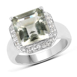 4.52 Carat Genuine Green Amethyst and White Topaz .925 Sterling Silver Ring