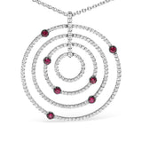 18K White Gold 2 1/6 Cttw Pave Set Diamonds and Red Ruby Openwork Circles 18" Pendant Necklace  (G-H Color, SI2-I1 Clarity) - Adjustable up to 16" - 18"