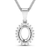 0.13 Carat Genuine White Diamond 14K White Gold Semi Mount Pendant - holds 8x6mm Oval Gemstone