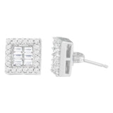 14K White Gold 1 cttw Round and Baguette Diamond Stud Earrings (H-I, SI1-SI2)