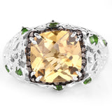 4.13 Carat Genuine Citrine, Chrome Diopside & Champagne Diamond .925 Sterling Silver Ring
