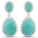 9.64 Carat Genuine Emerald and White Diamond .925 Sterling Silver Earrings