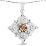 3.00 Carat Genuine Smoky Quartz, Blue Topaz and White Topaz .925 Sterling Silver Pendant