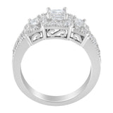 14K White Gold Round and Princess-Cut Diamond Three Stone Ring (1 Cttw, H-I Color, I1-I2 Clarity) - Size 7