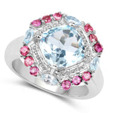 4.73 Carat Genuine Blue Topaz and Rhodolite .925 Sterling Silver Ring