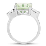 4.76 Carat Genuine Green Amethyst & White Topaz .925 Sterling Silver Ring