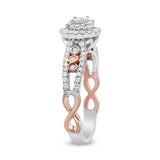 14K Rose Gold Plated .925 Sterling Silver 3/8 Cttw Round Diamond Double Frame Cross-Over Split Shank Engagement Ring (I-J Color, I2-I3 Clarity) - Size 7