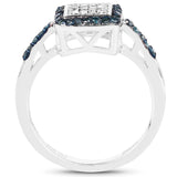 0.28 Carat Genuine Blue Diamond and White Diamond .925 Sterling Silver Ring