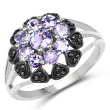 1.18 Carat Genuine Tanzanite and Black Spinel .925 Sterling Silver Ring