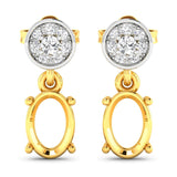 0.11 Carat Genuine White Diamond 14K Yellow Gold Semi Mount Earrings - holds 7x5mm Oval Gemstones