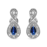 .925 Sterling Silver 4.5 x 3mm Pear Sapphire Gemstone and Diamond Accent Infinity Drop Stud Earrings (H-I Color, SI1-SI2 Clarity)