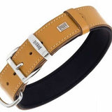 Doggie Comfort Leather Dog Collar Camel for Large Breeds 65 cm