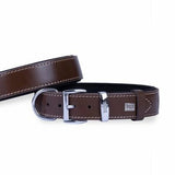 Doggie Comfort Leather Dog Collar Brown Durable Fit 55 cm