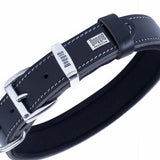 Doggie Comfort Black Leather Dog Collar Soft Padded 50cm